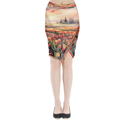 Tulips Field Tree Midi Wrap Pencil Skirt from ArtsNow.com