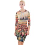 Tulips Field Tree Quarter Sleeve Hood Bodycon Dress