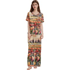 Short Sleeve Satin Pajamas Set With Pockets 