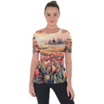 Tulips Field Tree Shoulder Cut Out Short Sleeve Top