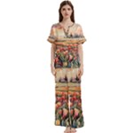 Tulips Field Tree Short Sleeve Long Pants Satin Pajamas Set