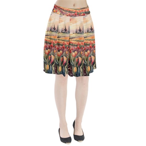 Tulips Field Tree Pleated Skirt from ArtsNow.com