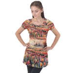Tulips Field Tree Puff Sleeve Tunic Top