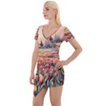 Tulips Field Tree Short Sleeve Asymmetric Mini Dress