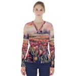 Tulips Field Tree V-Neck Long Sleeve Top
