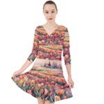 Tulips Field Tree Quarter Sleeve Front Wrap Dress
