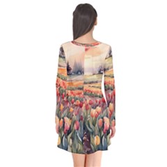 Long Sleeve V-neck Flare Dress 