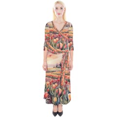 Quarter Sleeve Wrap Maxi Dress 