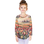 Tulips Field Tree Kids  Long Sleeve T-Shirt