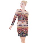 Tulips Field Tree Button Long Sleeve Dress