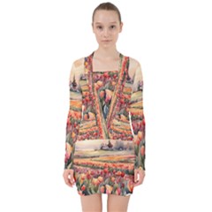 V-neck Bodycon Long Sleeve Dress 