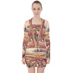 Tulips Field Tree V-neck Bodycon Long Sleeve Dress