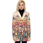 Tulips Field Tree Button Up Hooded Coat 
