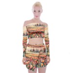 Tulips Field Tree Off Shoulder Top with Mini Skirt Set
