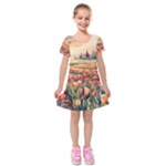 Tulips Field Tree Kids  Short Sleeve Velvet Dress