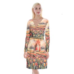 Long Sleeve Velvet Front Wrap Dress 