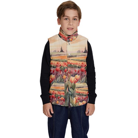 Tulips Field Tree Kid s Button Up Puffer Vest from ArtsNow.com