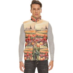 Tulips Field Tree Men s High Neck Button Up Puffer Vest from ArtsNow.com