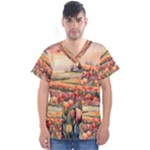 Tulips Field Tree Men s V-Neck Scrub Top