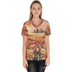 Tulips Field Tree Women s V-Neck Scrub Top