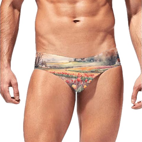 Tulips Field Tree Men s Swim Brief from ArtsNow.com