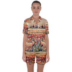 Satin Short Sleeve Pajamas Set 