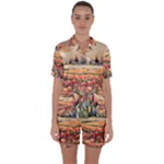 Tulips Field Tree Satin Short Sleeve Pajamas Set