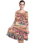 Tulips Field Tree Quarter Sleeve Waist Band Dress