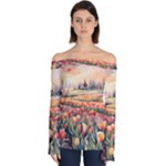 Tulips Field Tree Off Shoulder Long Sleeve Top