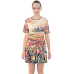 Tulips Field Tree Sixties Short Sleeve Mini Dress