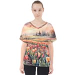 Tulips Field Tree V-Neck Dolman Drape Top
