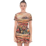 Tulips Field Tree Drop Hem Mini Chiffon Dress