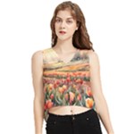 Tulips Field Tree V-Neck Cropped Tank Top
