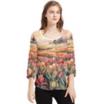 Tulips Field Tree Chiffon Quarter Sleeve Blouse