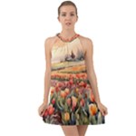 Tulips Field Tree Halter Tie Back Chiffon Dress