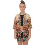 Tulips Field Tree Open Front Chiffon Kimono