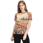 Tulips Field Tree Women s Short Sleeve Rash Guard
