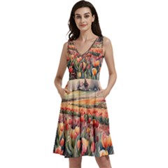 Sleeveless V-Neck Skater Dress with Pockets 