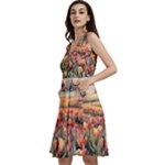 Tulips Field Tree Sleeveless V-Neck Skater Dress with Pockets