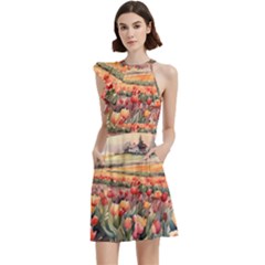 Cocktail Party Halter Sleeveless Dress With Pockets 
