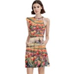 Tulips Field Tree Cocktail Party Halter Sleeveless Dress With Pockets