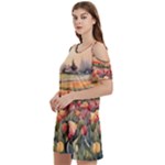 Tulips Field Tree Women s Cold Shoulder Round Neck Mini Dress