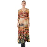 Tulips Field Tree Button Up Boho Maxi Dress