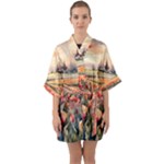 Tulips Field Tree Half Sleeve Satin Kimono 