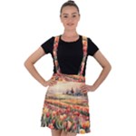 Tulips Field Tree Velvet Suspender Skater Skirt