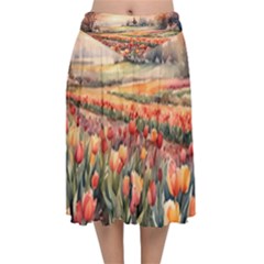 Velvet Flared Midi Skirt 
