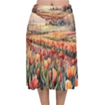 Tulips Field Tree Velvet Flared Midi Skirt
