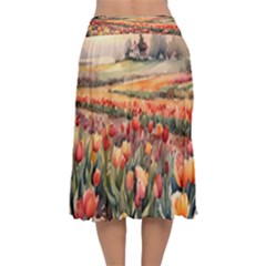 Velvet Flared Midi Skirt 