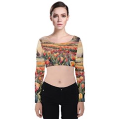 Velvet Long Sleeve Crop Top 