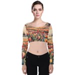 Tulips Field Tree Velvet Long Sleeve Crop Top